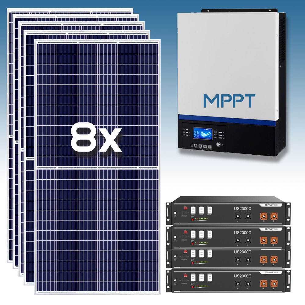 Kit Solar Fotovoltaico 10 kWh/dia con baterías de LITIO 9.6 kWh 48V