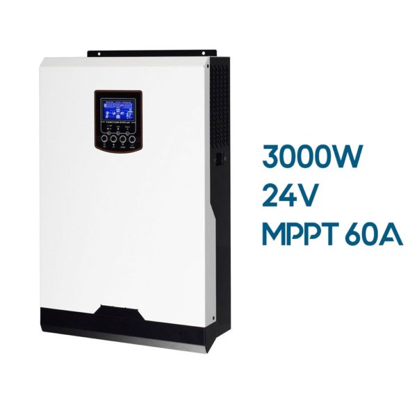 Inversor solar de 3000 W de 24 V a 110 V, inversor híbrido de onda  sinusoidal pura de 3000 vatios, controlador de carga MPPT de 80 A  incorporado