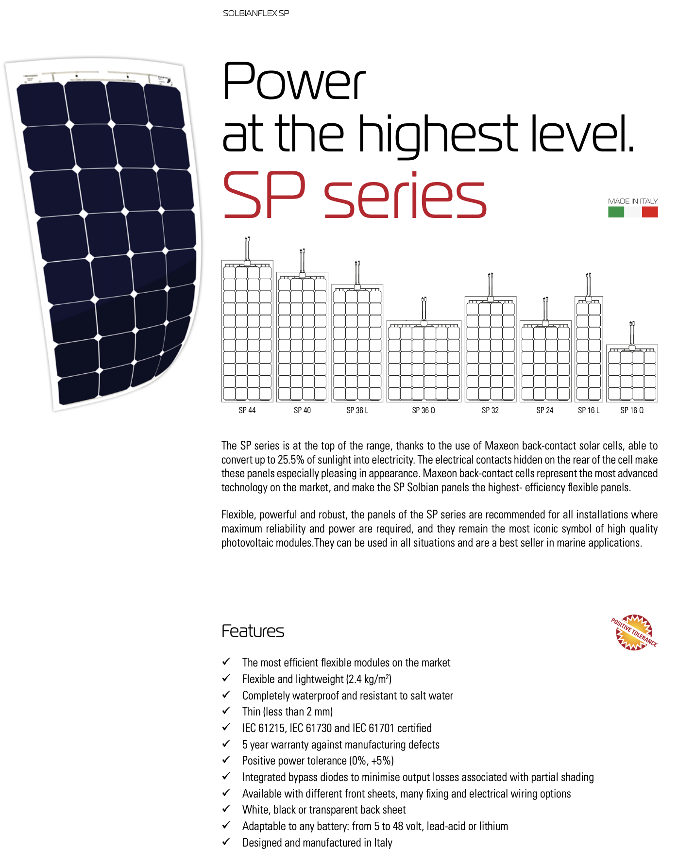 Placa Solar Flexible Solbian SP 16 Q 54Wp