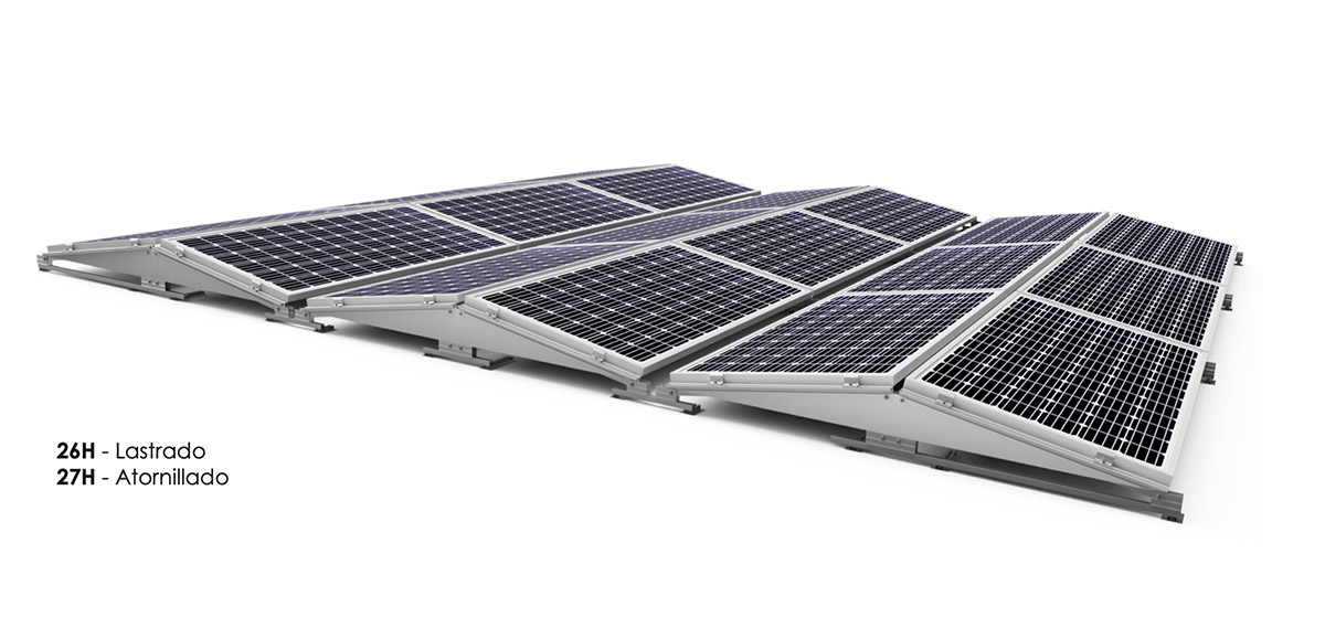 Soporte inclinado este-oeste para cubierta plana 26H-27H | TeknoSolar.com