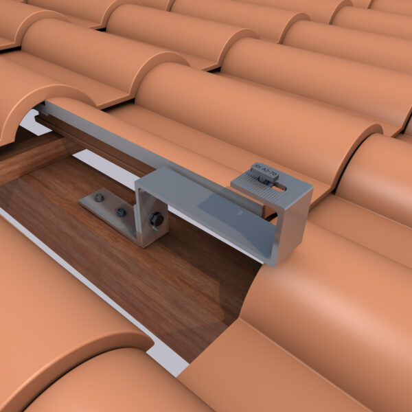 Estructura Soporte coplanar continuo con salvatejas-gancho para cubierta de teja curva 02.3V