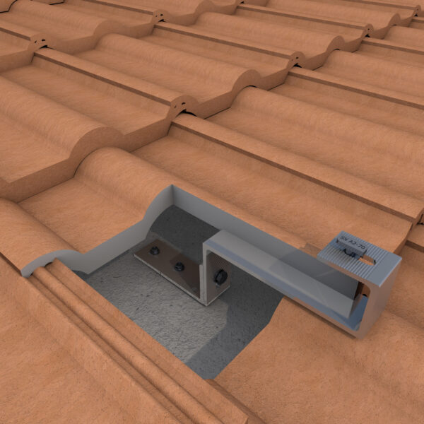 Estructura Soporte coplanar continuo con salvatejas-gancho para cubierta de teja curva 02.3V