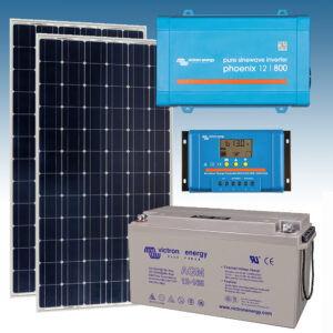 kit solar fotovoltaico para uso vacacional con 3000W de potencia y  1600Wh/día de consumo