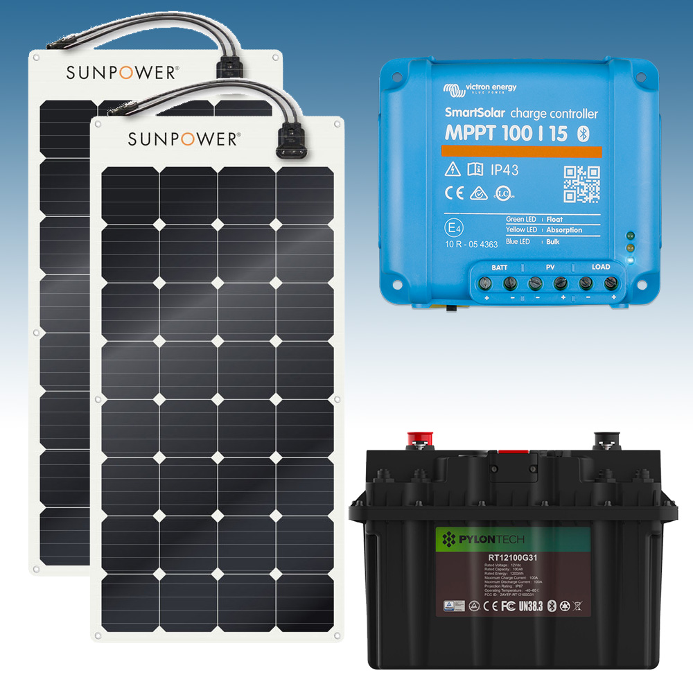Kit Solar Placas Semiflexible SunPower 100W y Batería de Litio Pylontech 12V  100Ah